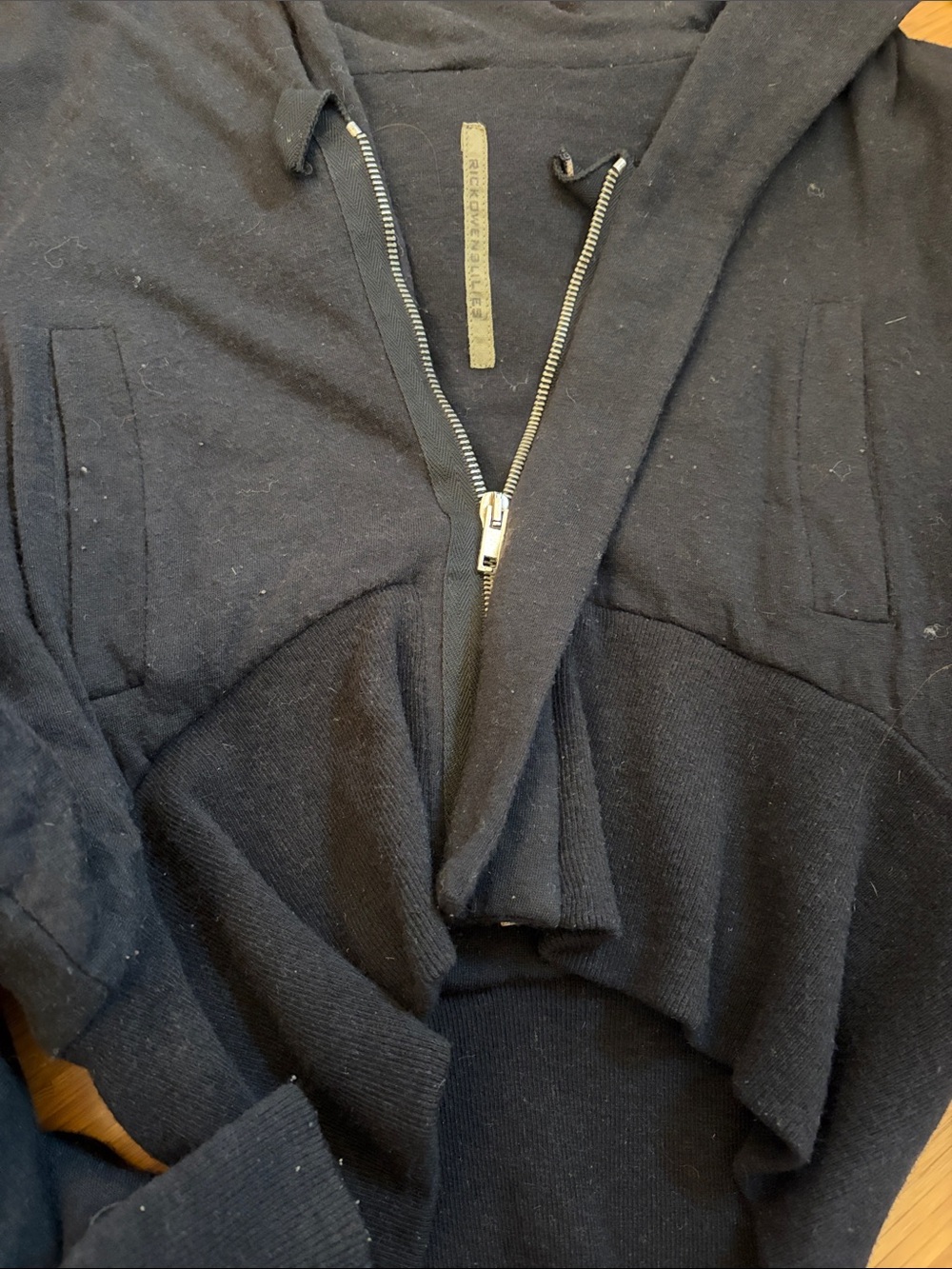 Rick Owens Black Zip-Up Hooded Cardigan Sweater